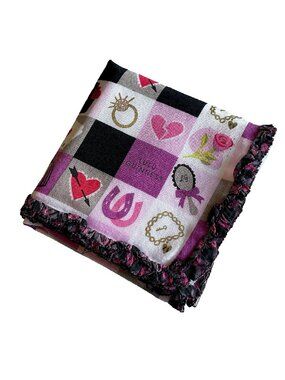 Lulu Guinness London 19” Scarf – Retro Pink Check Pattern, Ruffle Border